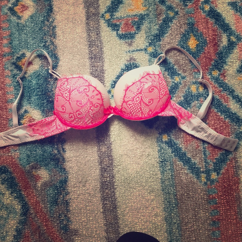 Hot pink lace double push-up bra.